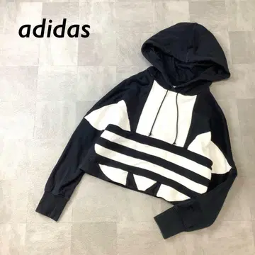 adidas 빅 트레포일 숏 기장 풀오버 후드티 블랙