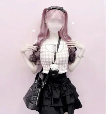 honeymew 깅엄 체크 상의 핑크
