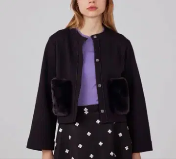 Ballsey 울 폴리에스테르 밀라노 리브 크루넥 가디건