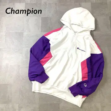 Champion 하프 지퍼 후드티 화이트 퍼플