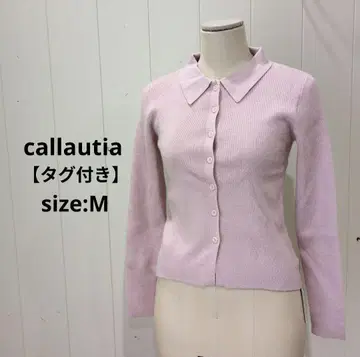 칼라우티아 callautia 택 포함 라메 리브 니트 폴로 핑크 M
