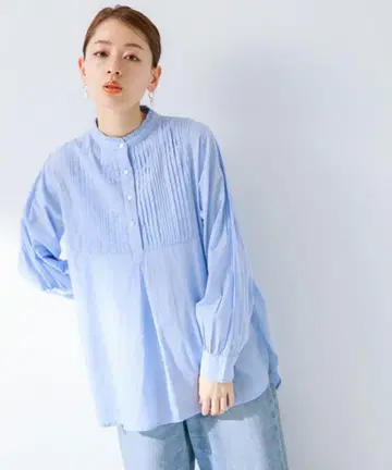새상품 서니 라벨 스탠드 프릴 칼라 코튼 턱 드레스 셔츠
