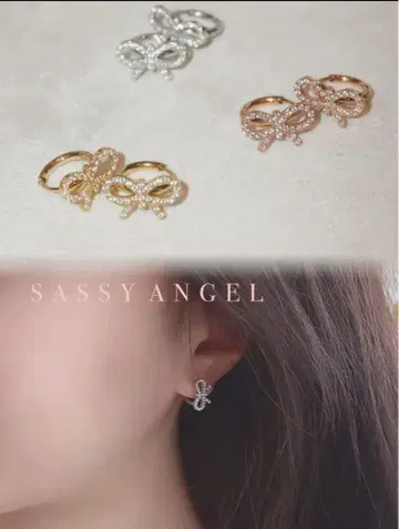 SASSY ANGEL 지르코니아 리본 후프 귀걸이 9mm 실버