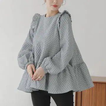 Fit more 다이아 자카드 티어드 상의 블루
