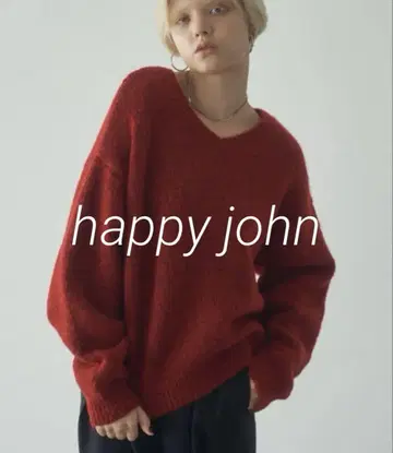 [미사용 새상품] Happy John 울 블렌드 V넥 니트 레드 빨간색