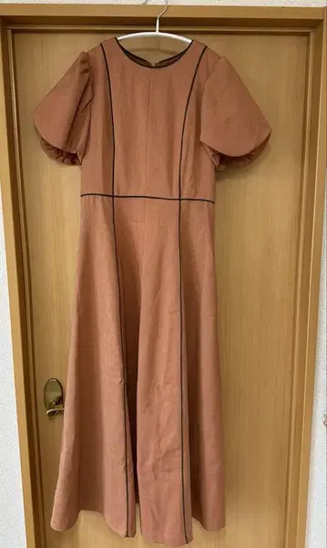 오렌지 반팔 롱 원피스