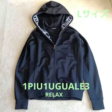 1PIU1UGUALE3 RELAX 로고 테이프 후드티 L 풀 집업 블랙