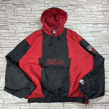 90s STARTER NBA 불스 아노락 후드티 자수 블랙 레드