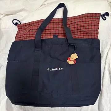 familiar 마더백 네이비 체크 무늬