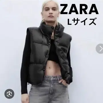 ZARA 인조 가죽 다운 베스트 M 사이즈 블랙