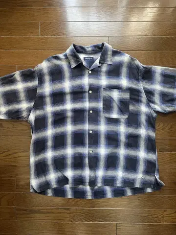 NAUTICA 네이비 계열 체크 반팔 셔츠