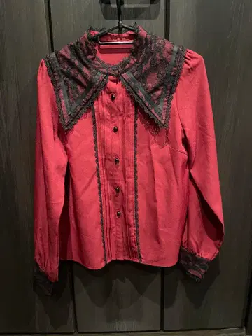 유메텐보 레이스 달린 빨간색 긴팔 셔츠 지뢰계