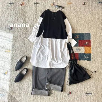anana 아나나 베스트 도킹 셔츠 원피스 레이어드 스타일 슬릿