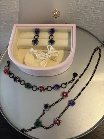 빈티지 플라워 목걸이 팔찌 귀걸이 세트 Y2K