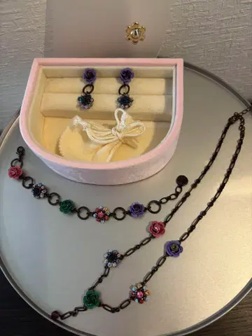 빈티지 플라워 목걸이 팔찌 귀걸이 세트 Y2K