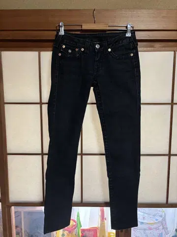 Truereligion 가죽 포켓 블랙 로우라이즈 26 y2k