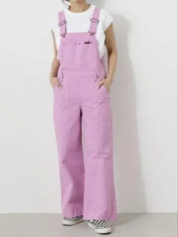 Wrangler 핑크 오버롤 와이드 팬츠