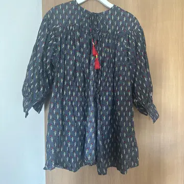 Steven Alan 네이비 꽃무늬 오부 소매 셔츠 태슬 포함
