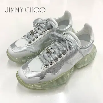 미사용 지미추 DIAMOND 가죽 로고 라메 스니커즈 실버