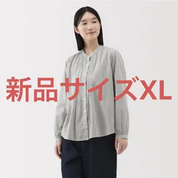 무인양품 면 보일 긴팔 블라우스 라이트 그레이 스트라이프 XL
