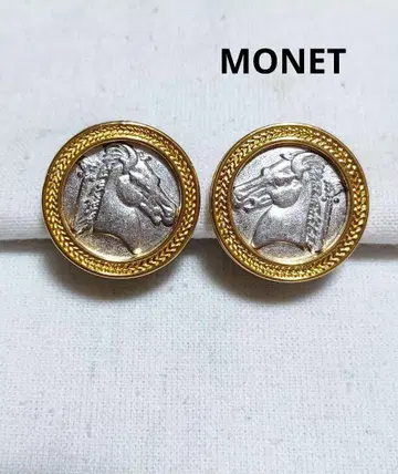 1q MONET 말 조각 디자인 귀찌 골드 실버 레어