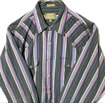 빈티지 L XL 긴팔 올 패턴 스트라이프 웨스턴 레트로 셔츠