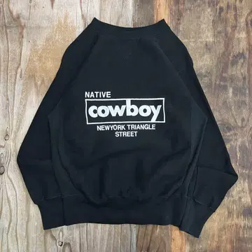 cowboy 90s 로고 크루넥 앞 V 리버스 맨투맨 구제 의류
