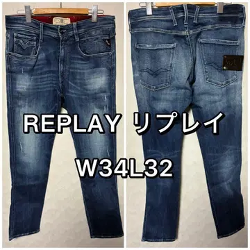 REPLAY 리플레이 청바지 데님 W34 L32 체크 무늬 스트레치