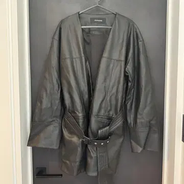 JEANASIS 블랙 가죽 롱 자켓