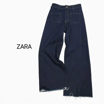 ZARA 패치 포켓 마린 스트레이트 와이드 레그 데님 인디고 USA10