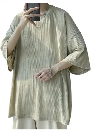 빅 실루엣 리브 편직 T셔츠 570 남성용 반팔 2XL 그린 오부소매