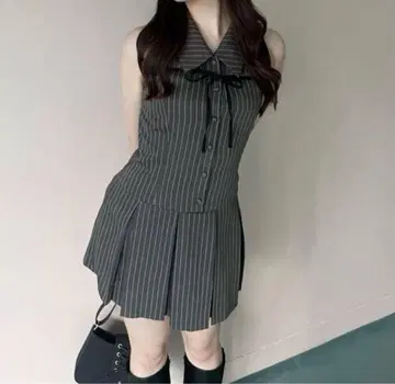 올리브데올리브 슬리브리스 셔츠 미니 원피스 차콜 그레이