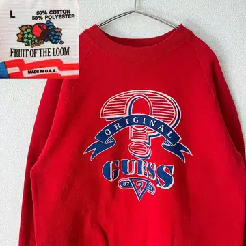 GUESS 오리지널 로고 레드 맨투맨 L 빨간색 래글런 USA제