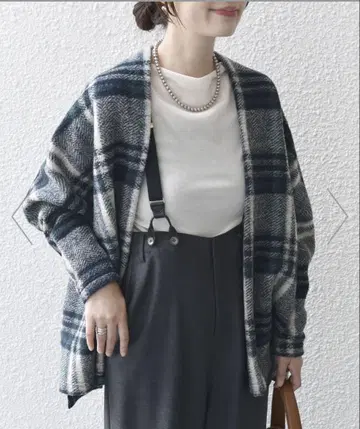 ships 이탈리아 체크 숏 겉옷 긴팔 가디건 네이비 계열