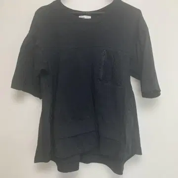 LASUD 블랙 메쉬 포켓 반팔 T셔츠