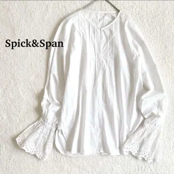 스픽 앤 스팬 코튼 자수 블라우스 캔디 슬리브 화이트