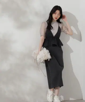 PROPORTION BODY DRESSING 프릴 데님 점프스커트