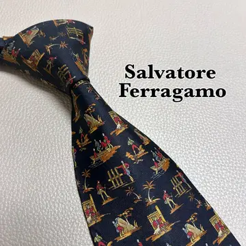 살바토레 페라가모 넥타이 스트라이프 도트 체크 네이비