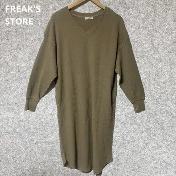 FREAK'S STORE 카키 V넥 긴팔 니트 원피스