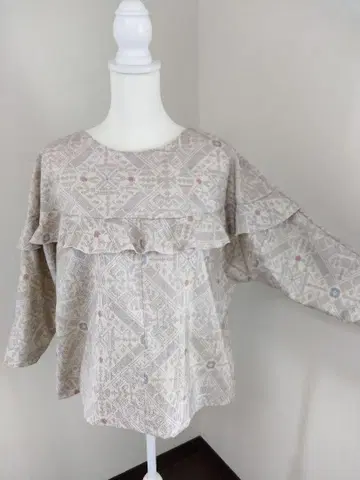 기모노 리메이크 프릴 블라우스 순수 실크 쓰무기