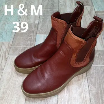 H&M 39 에이치앤엠 브라운 가죽 하이컷 통굽 사이드 고어