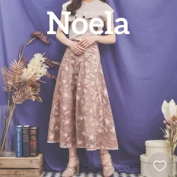 Noela 노엘라 메쉬 자수 플레어 스커트 로즈 핑크 전체 레이스