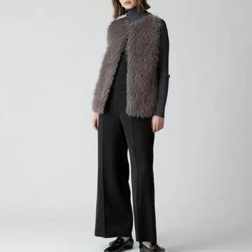현행 알아바일 자카드 인조 모피 콤비 니트 베스트