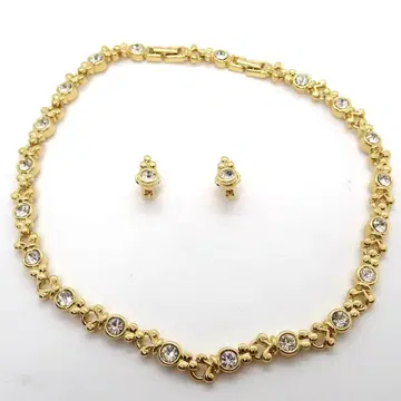 새상품급 니나리치 목걸이 귀찌 세트 골드 스톤