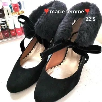 marie femme 펌프스 퍼 장식 블랙 스웨이드 펌프스 22.5