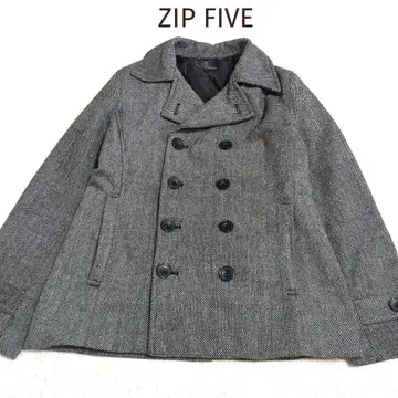 307 지퍼 파이브 ZIP FIVE 체크 무늬 피 코트 그레이