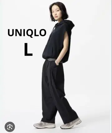 현행 유니클로 울트라 스트레치 액티브 와이드 팬츠 ML 블랙 기장 짧음