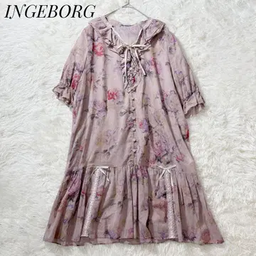 INGEBORG 잉게보그 플라워 무늬 A라인 프릴 튜닉 핑크