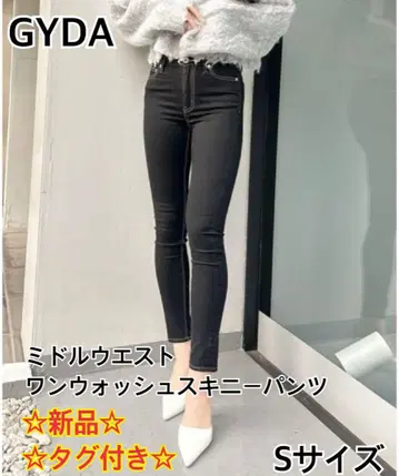 [ 새상품 ] GYDA 미들 허리 원 워시 스키니 팬츠 블랙 S