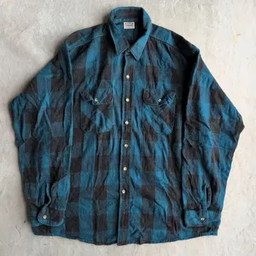 USA제 파이브 브라더 블록 체크 2XL 그린 헤비 플란넬 셔츠